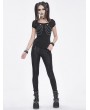 Devil Fashion Black Gothic Punk Cutout Chain Short Sleeve T-Shirt for Women