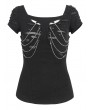 Devil Fashion Black Gothic Punk Cutout Chain Short Sleeve T-Shirt for Women