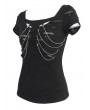 Devil Fashion Black Gothic Punk Cutout Chain Short Sleeve T-Shirt for Women