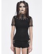 Devil Fashion Black Gothic Punk O-Ring Decor Fishnet Short Sleeve T-Shirt for Women