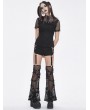 Devil Fashion Black Gothic Punk O-Ring Decor Fishnet Short Sleeve T-Shirt for Women