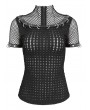 Devil Fashion Black Gothic Punk O-Ring Decor Fishnet Short Sleeve T-Shirt for Women