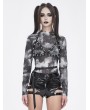 Devil Fashion Black Gothic Studded Harness Long Sleeve T-Shirt for Women