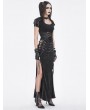 Devil Fashion Black Gothic Punk Net Spliced Lace-Up Short Sleeve T-Shirt for Women