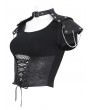 Devil Fashion Black Gothic Punk Net Spliced Lace-Up Short Sleeve T-Shirt for Women