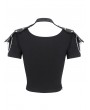 Devil Fashion Black Gothic Punk Net Spliced Lace-Up Short Sleeve T-Shirt for Women