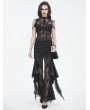 Devil Fashion Black Gothic Strappy Cold Shoulder Tasseled Lace Top for Women