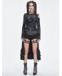 Devil Fashion Black Gothic Punk Asymmetric Side Buckle Long Sleeve Top for Women