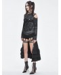 Devil Fashion Black Gothic Punk Asymmetric Side Buckle Long Sleeve Top for Women