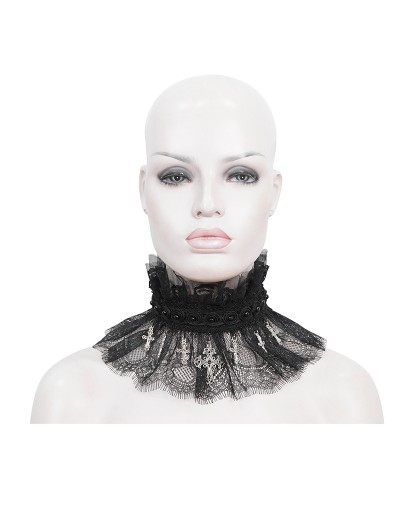 Eva Lady Black Gothic Beading Cross Lace Pleated Collar