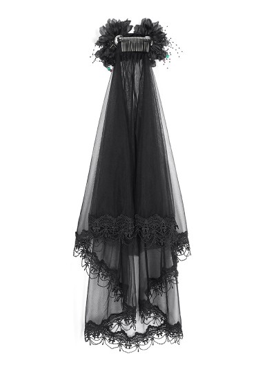 Eva Lady Black Gothic Flower Lace Trimmed Mesh Veil Headdress