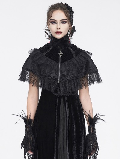 Eva Lady Black Gothic Vintage Feather Stand Collar Cape for Women