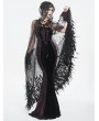 Eva Lady Black Gothic Sequin Feather Mesh Hooded Long Cloak for Women
