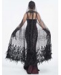 Eva Lady Black Gothic Sequin Feather Mesh Hooded Long Cloak for Women