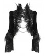 Eva Lady Black Gothic Retro Lace Appliqued Open Front Short Velvet Jacket for Women