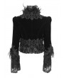 Eva Lady Black Gothic Retro Lace Appliqued Open Front Short Velvet Jacket for Women