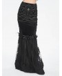 Eva Lady Black Gothic Vintage Velvet Lace Spliced Fishtail Maxi Skirt