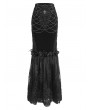 Eva Lady Black Gothic Vintage Velvet Lace Spliced Fishtail Maxi Skirt