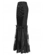 Eva Lady Black Gothic Vintage Velvet Lace Spliced Fishtail Maxi Skirt