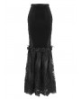 Eva Lady Black Gothic Vintage Velvet Lace Spliced Fishtail Maxi Skirt