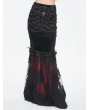 Eva Lady Black and Red Gothic Vintage Velvet Lace Spliced Fishtail Maxi Skirt