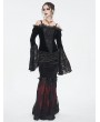 Eva Lady Black and Red Gothic Vintage Velvet Lace Spliced Fishtail Maxi Skirt