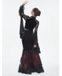 Eva Lady Black and Red Gothic Vintage Velvet Lace Spliced Fishtail Maxi Skirt