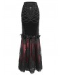 Eva Lady Black and Red Gothic Vintage Velvet Lace Spliced Fishtail Maxi Skirt