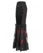 Eva Lady Black and Red Gothic Vintage Velvet Lace Spliced Fishtail Maxi Skirt