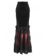 Eva Lady Black and Red Gothic Vintage Velvet Lace Spliced Fishtail Maxi Skirt