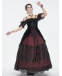 Eva Lady Black and Red Gothic Victorian Off-the-Shoulder Velvet Lace Long Party Dress