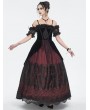 Eva Lady Black and Red Gothic Victorian Off-the-Shoulder Velvet Lace Long Party Dress