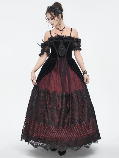 strapless open back dress Velvet Mini Dress with Lace Detail M / Maroon / 03990