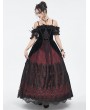 Eva Lady Black and Red Gothic Victorian Off-the-Shoulder Velvet Lace Long Party Dress