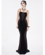 Eva Lady Black and Red Retro Gothic Velvet Lace Applique Sexy Maxi Slip Dress