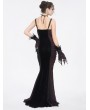 Eva Lady Black and Red Retro Gothic Velvet Lace Applique Sexy Maxi Slip Dress