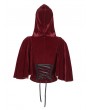 Eva Lady Wine Red Gothic Vintage Fake 2-Pieces Velvet Lace Hooded Top for Women