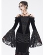 Eva Lady Black Vintage Gothic Velvet Lace Off-the-Shoulder Long Sleeve Shirt for Women