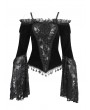 Eva Lady Black Vintage Gothic Velvet Lace Off-the-Shoulder Long Sleeve Shirt for Women