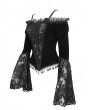 Eva Lady Black Vintage Gothic Velvet Lace Off-the-Shoulder Long Sleeve Shirt for Women