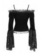 Eva Lady Black Vintage Gothic Velvet Lace Off-the-Shoulder Long Sleeve Shirt for Women