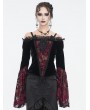 Eva Lady Black and Red Vintage Gothic Velvet Lace Off-the-Shoulder Long Sleeve Shirt for Women