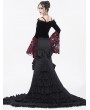 Eva Lady Black and Red Vintage Gothic Velvet Lace Off-the-Shoulder Long Sleeve Shirt for Women