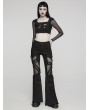 Punk Rave Black Gothic Punk Hollow Mesh Cross Frayed Pants for Women