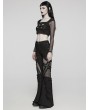 Punk Rave Black Gothic Punk Hollow Mesh Cross Frayed Pants for Women