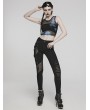 Punk Rave Black Gothic Punk Belt Asymmetric Long Fitted Pants for Women