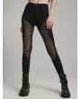 Punk Rave Black Gothic Punk Burnt Pattern Hollow Long Fitted Trousers for Women