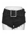 Punk Rave Black Gothic Punk Buckle Belt Hot Denim Shorts for Women
