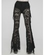 Punk Rave Black Sexy Gothic Floral Mesh Lace Flared Trousers for Women