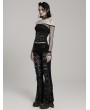 Punk Rave Black Sexy Gothic Floral Mesh Lace Flared Trousers for Women